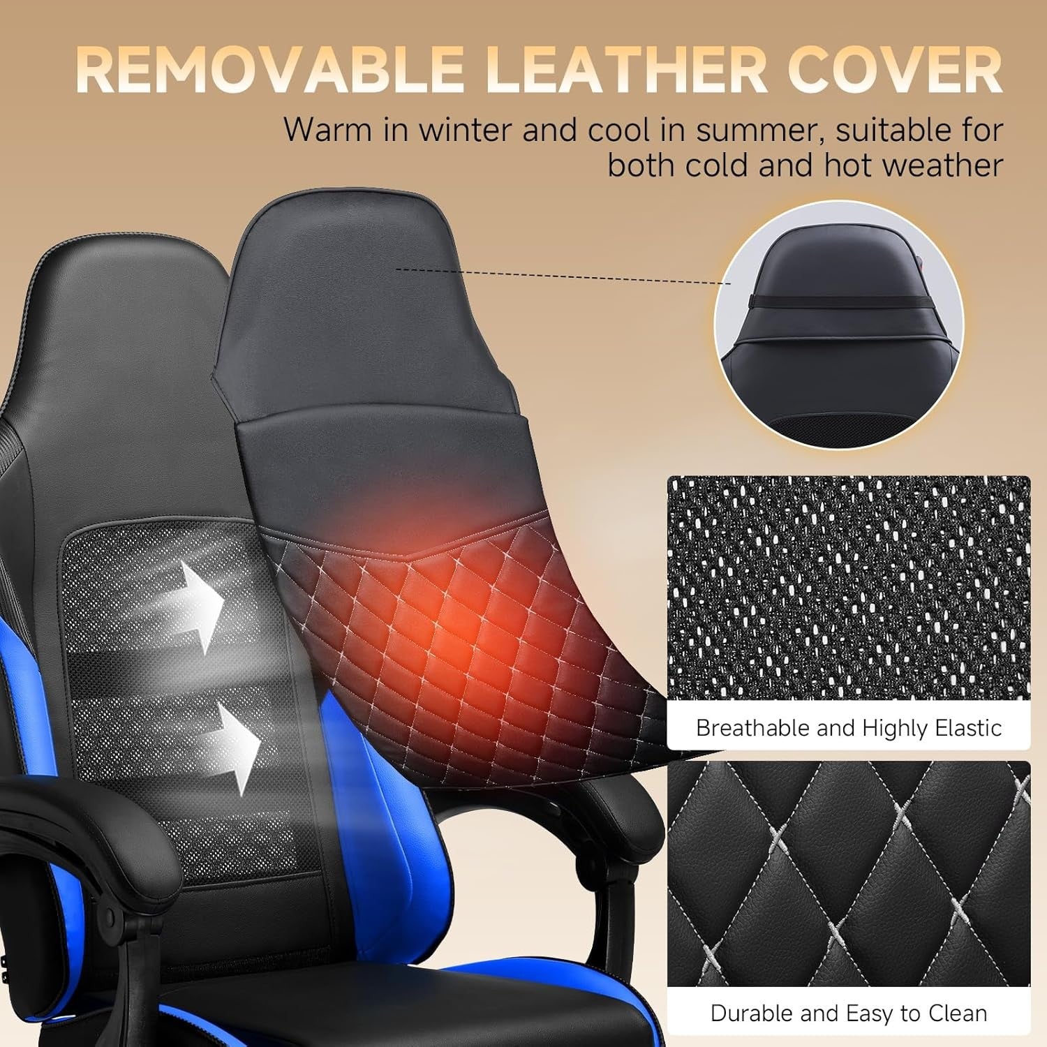 Gaming Chair High Back Leather Footrest Ergonomic Blue