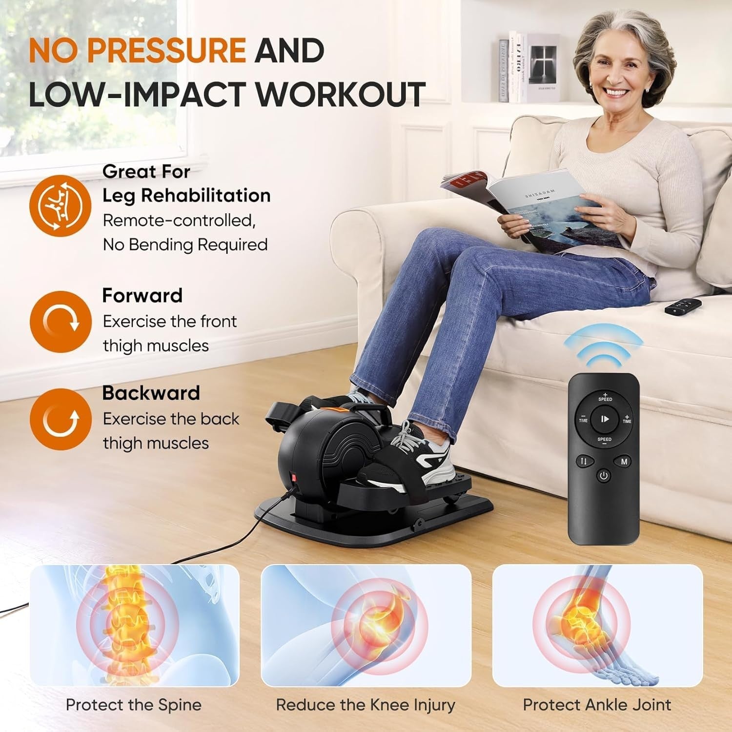 3-in-1 Under Desk Elliptical Pedal Exerciser, 10-Speed & Resistance, Quiet