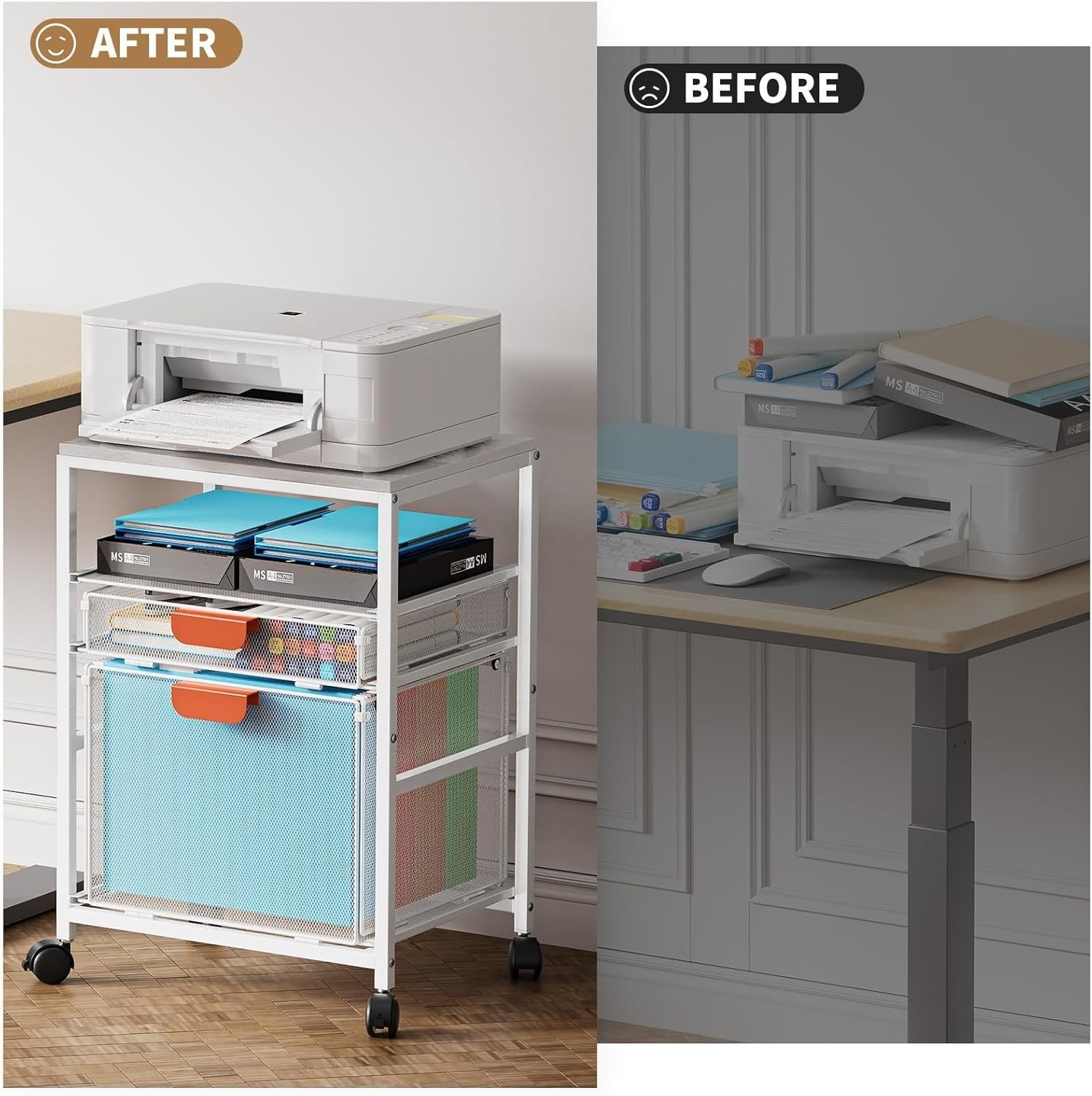 Rolling Printer Stand File Cabinet Storage Cart Drawers Office Trolley