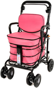 Foldable Mobility Trolley with Seat & Handbrake – Pink Fully Assembled
