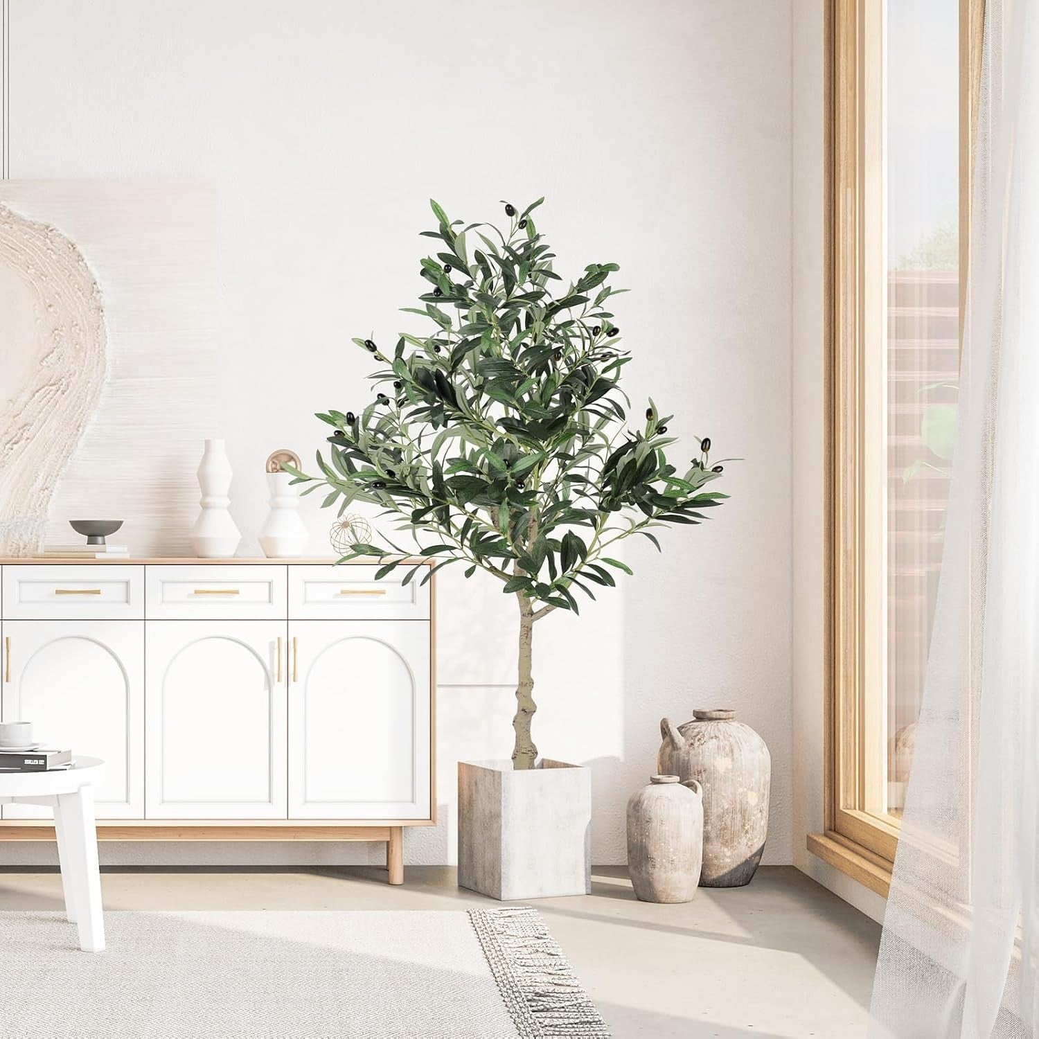 4ft Artificial Olive Tree Tall Faux Plant Indoor Decor Natural Trunk Realistic