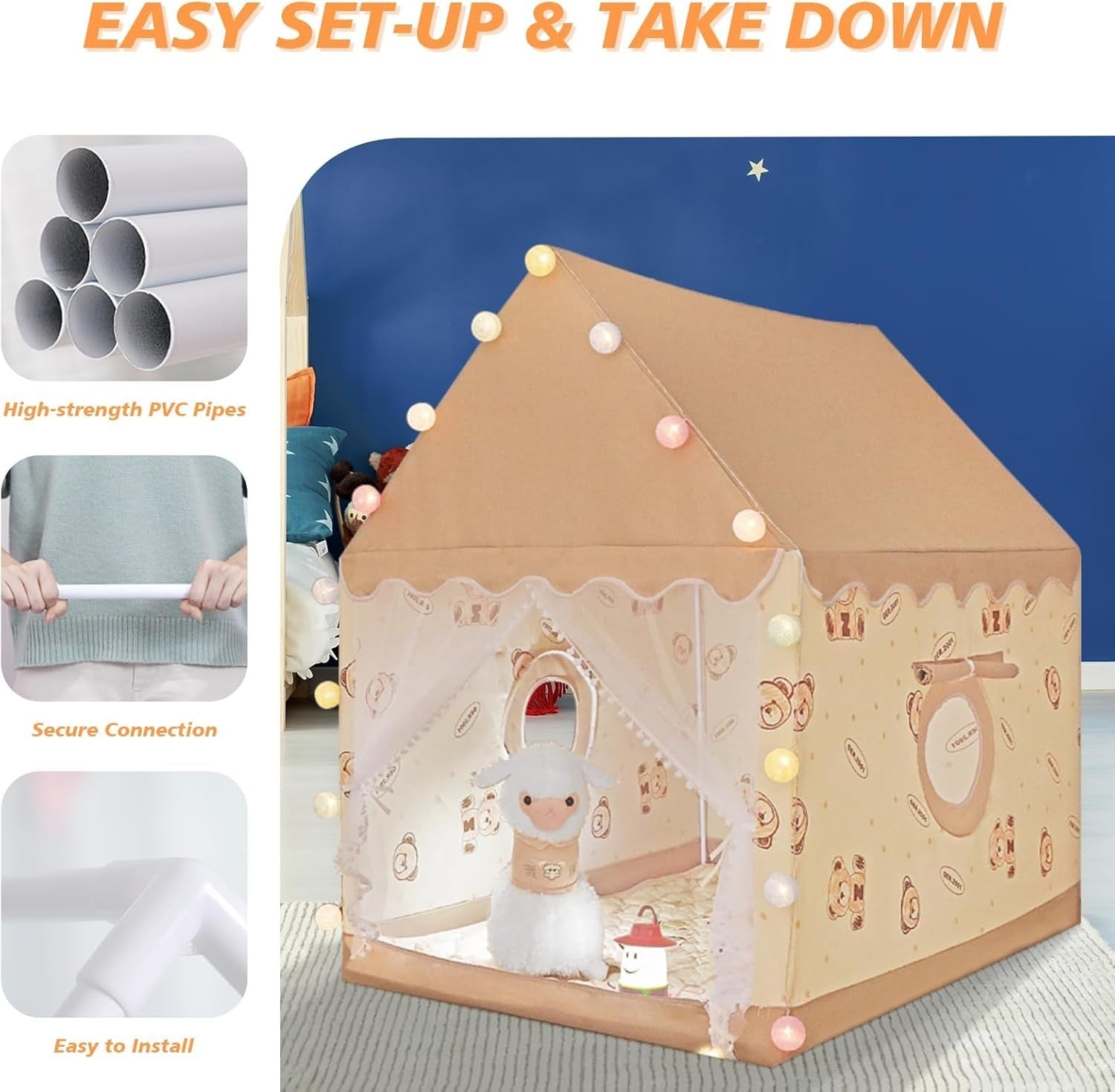 Kids Play Tent Indoor Outdoor Soft Playhouse Easy Setup Ages 3+