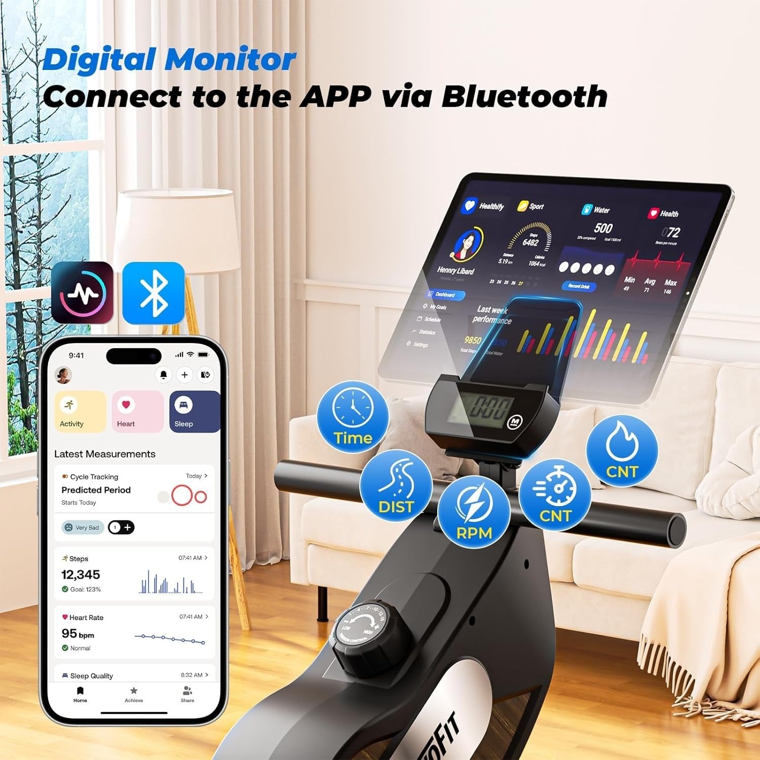 Foldable Magnetic Rowing Machine 16-Level Resistance App Smart Rower 350LB