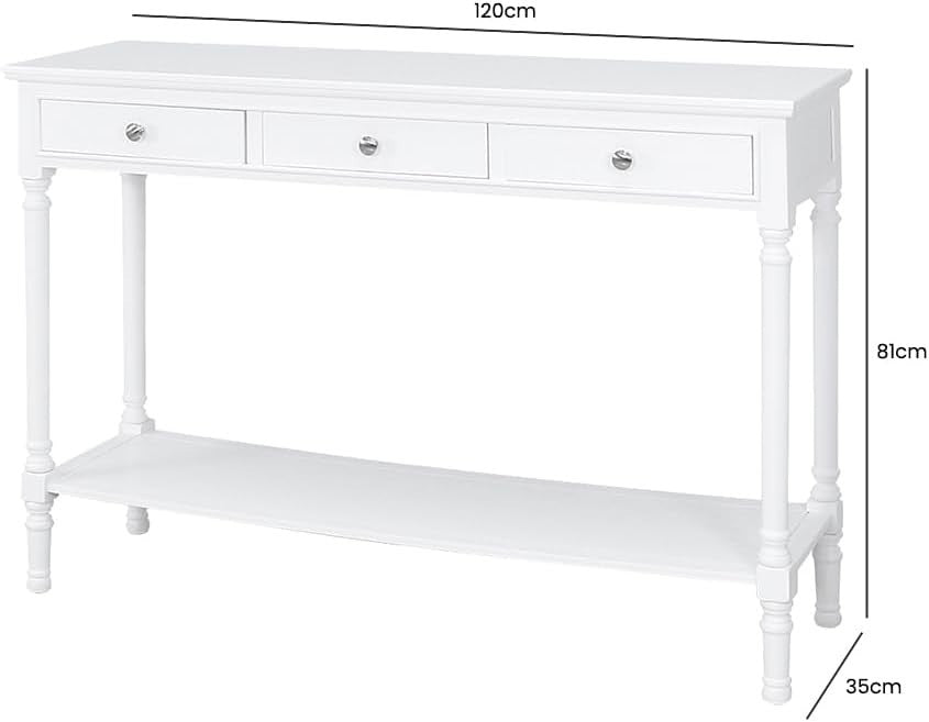 Slim White Console Table 3 Drawers Storage Shelf Narrow Hallway Furniture