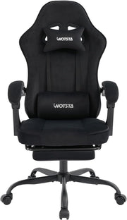 Gaming Chair Ergonomic Suede Recliner Footrest Lumbar Headrest Adult Black NEW