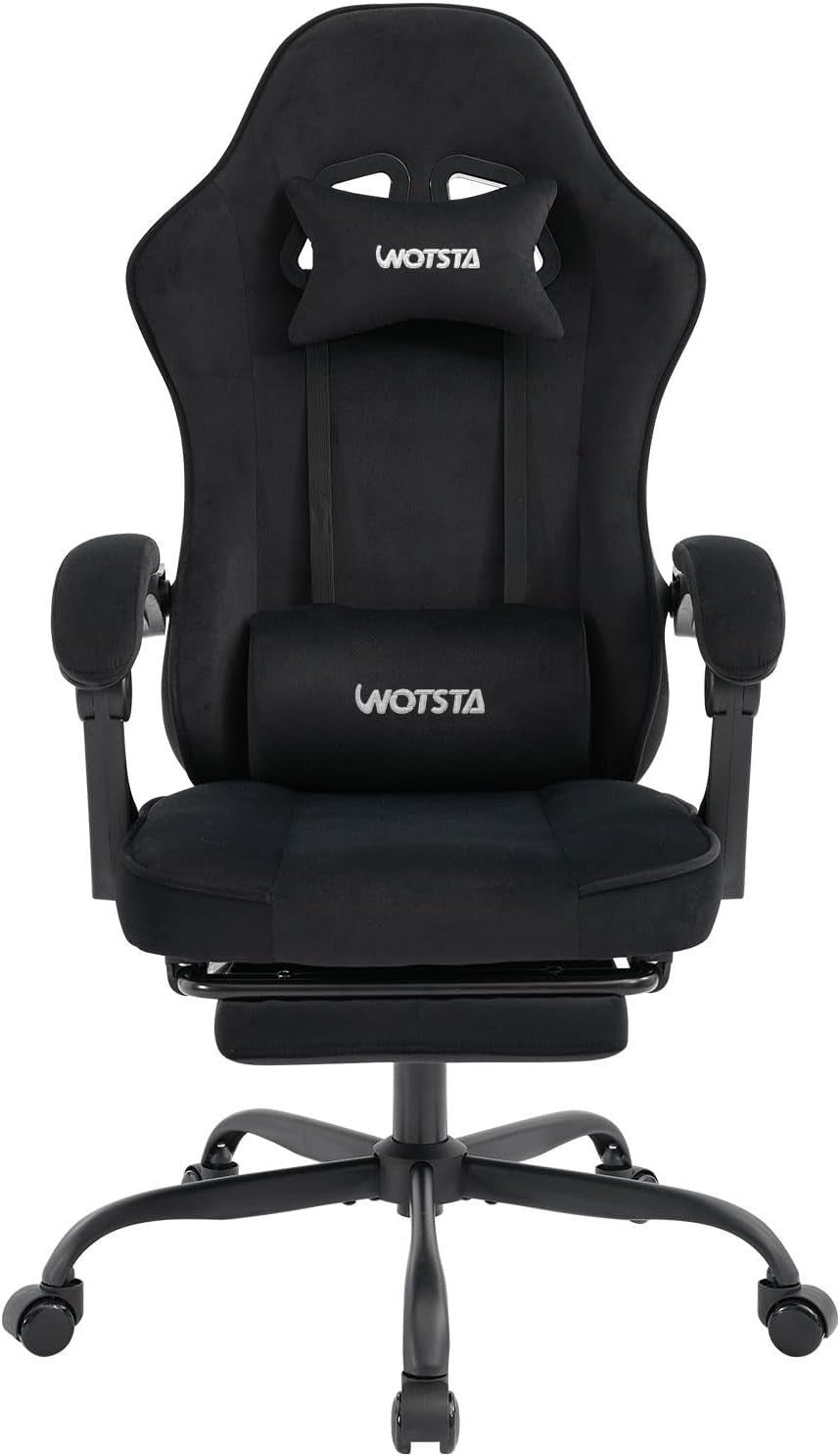 Gaming Chair Ergonomic Suede Recliner Footrest Lumbar Headrest Adult Black NEW