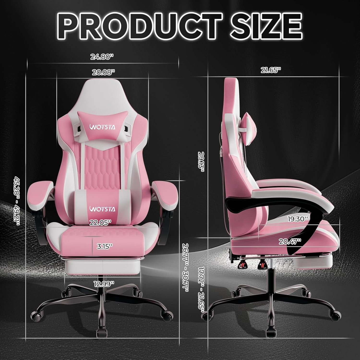 Gaming Chair with Footrest Ergonomic Reclining Pink White Seat