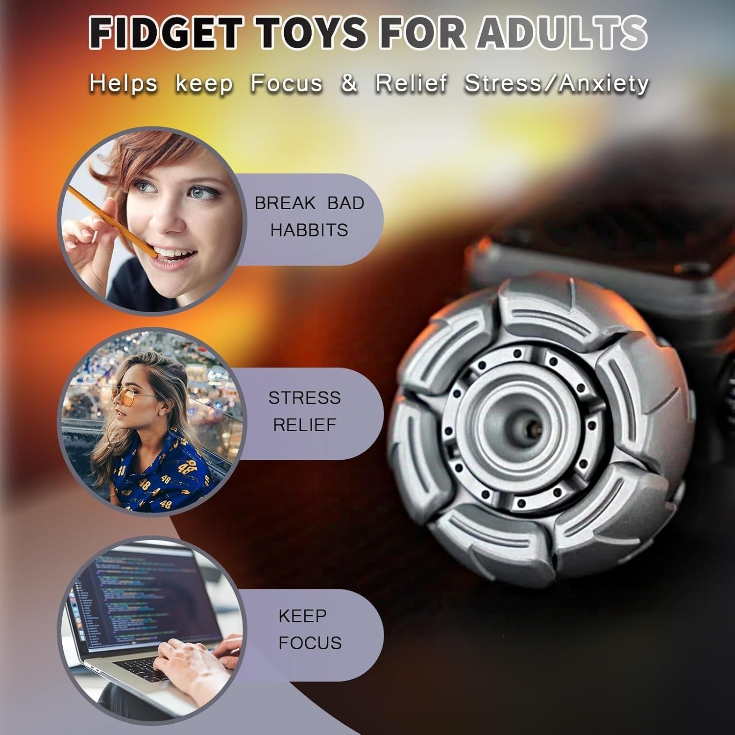Grey Alloy UFO Fidget Spinner Open Shell Smooth Spin EDC Stress Relief