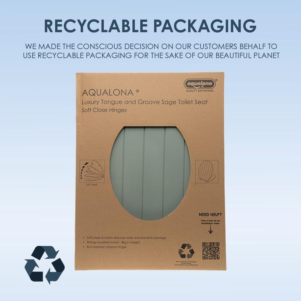Sage Green Toilet Seat Tongue & Groove Wood Stainless Steel Hinges 42x35cm