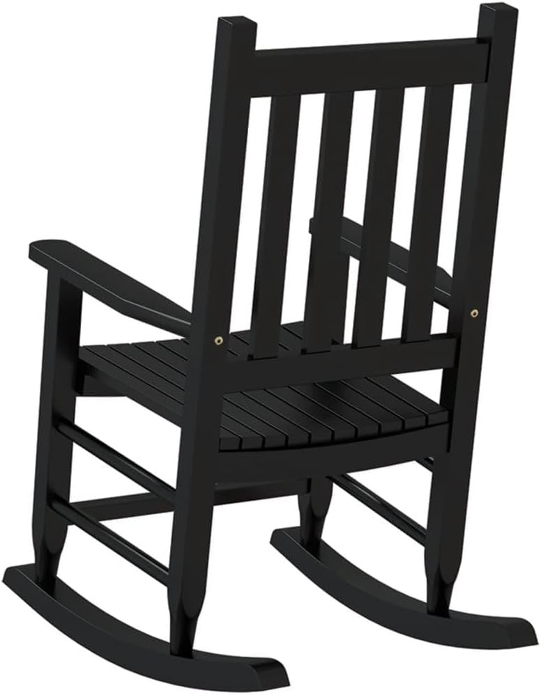 Kids Black Wooden Rocking Chair Safe Design Smooth Motion Indoor Outdoor