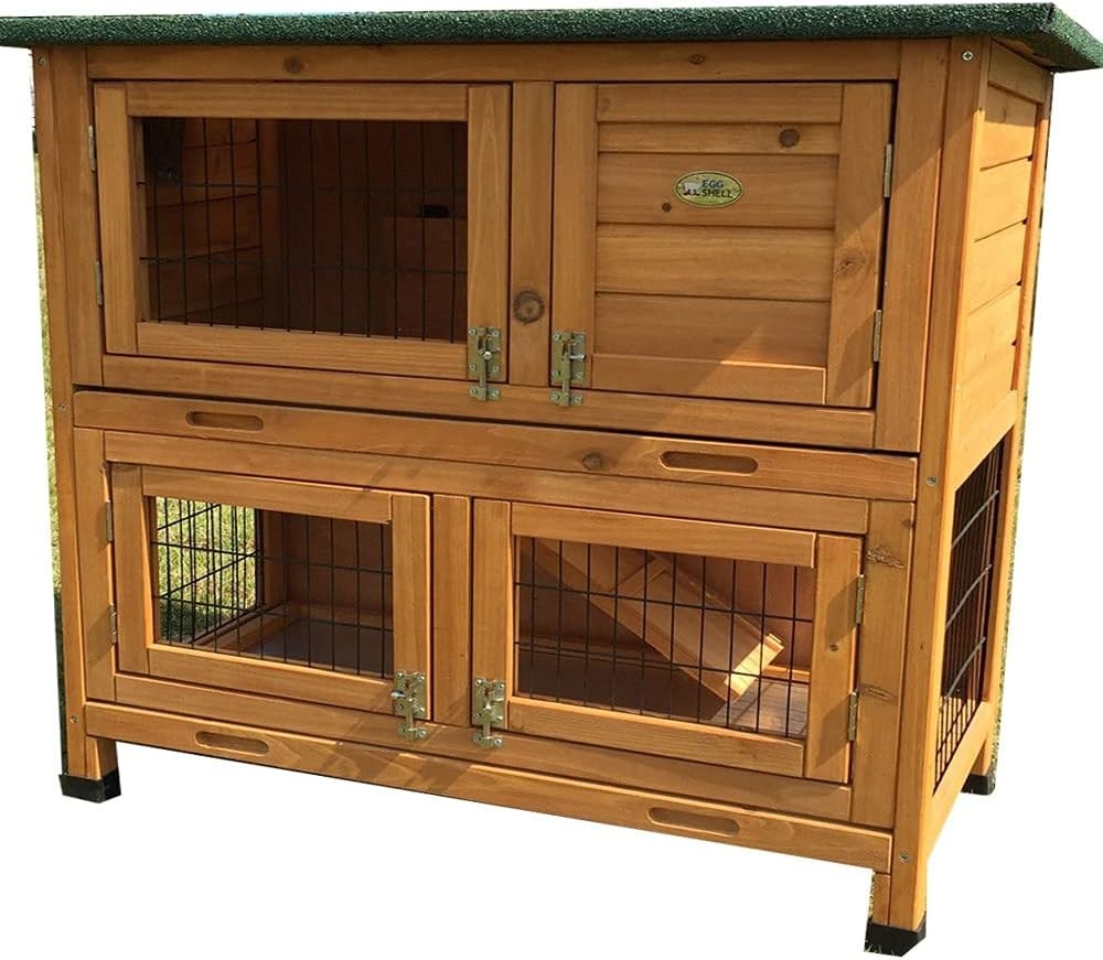 2 Tier Rabbit Hutch Outdoor With Cover Wooden Cage Trays Guinea Pig Run