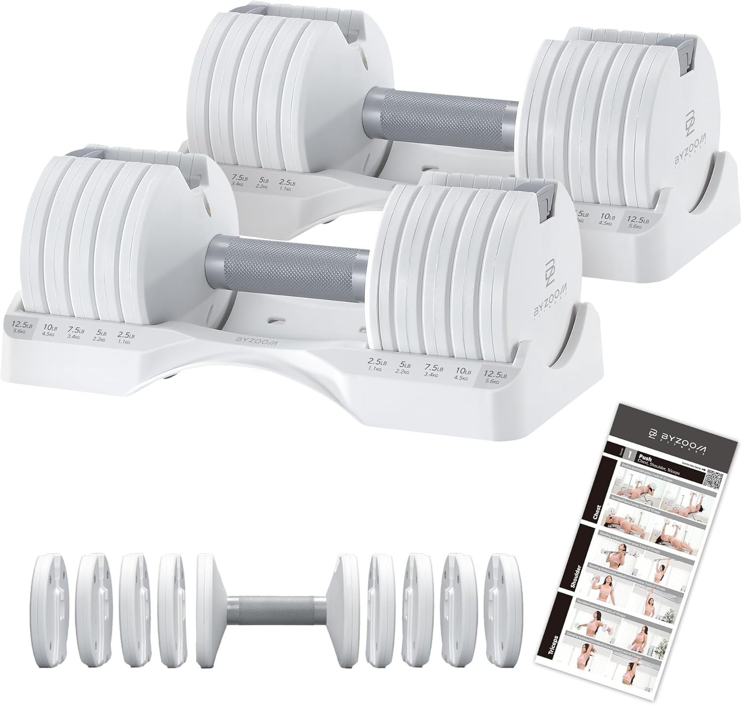 12.5lb Smart Adjustable Dumbbells Pair 5-in-1 Non Slip Home Workout