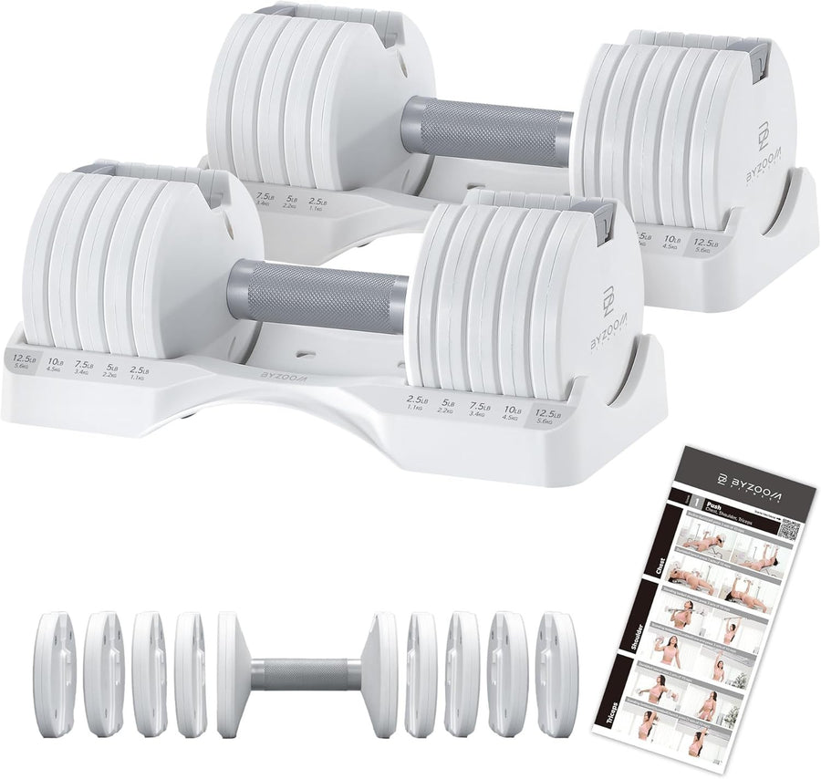 12.5lb Smart Adjustable Dumbbells Pair 5-in-1 Non Slip Home Workout