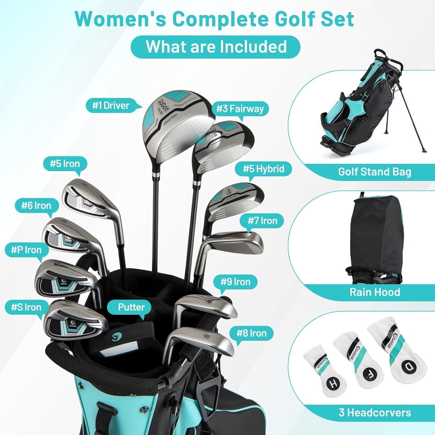 Right Hand Golf Club Set 12pc 460cc Driver Fairway Hybrid Irons Stand Bag