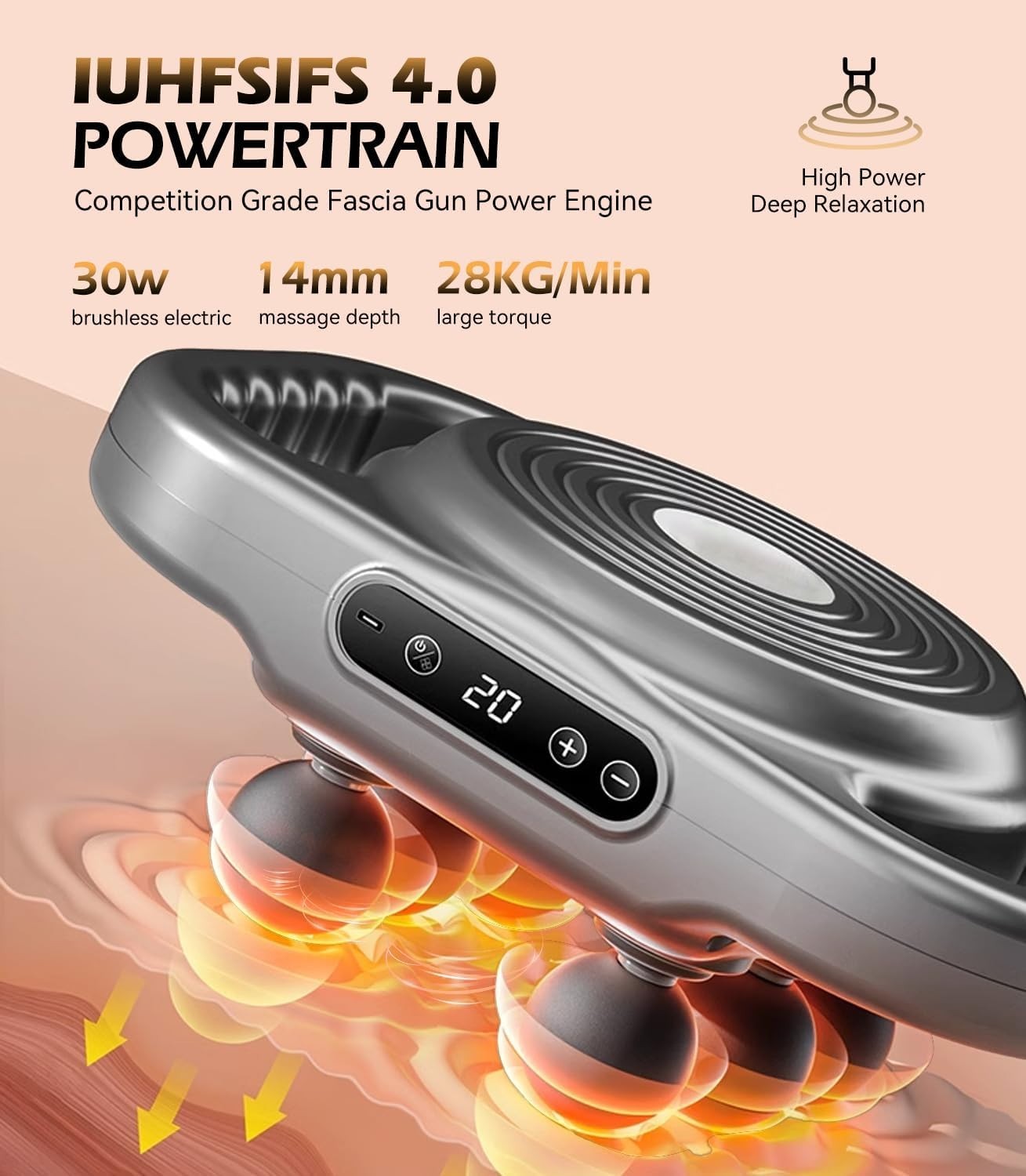 Deep Tissue Massage Gun 14mm Powerful Muscle Massager 9 Modes Pain Relief
