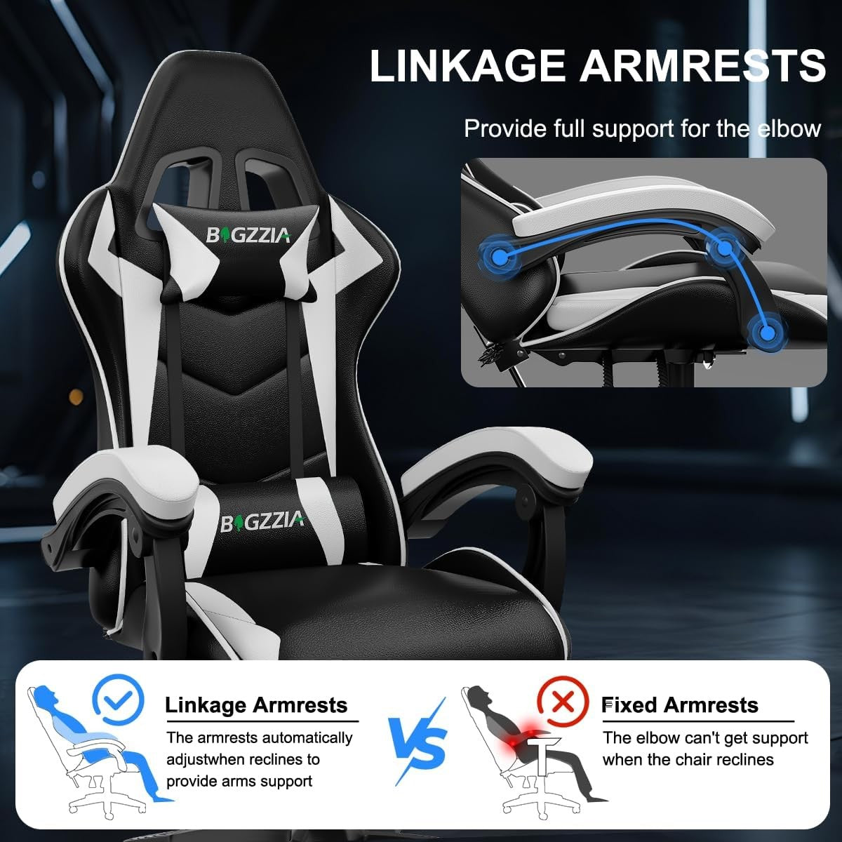 Gaming Chair w/ Bluetooth Speakers White Reclining Ergonomic