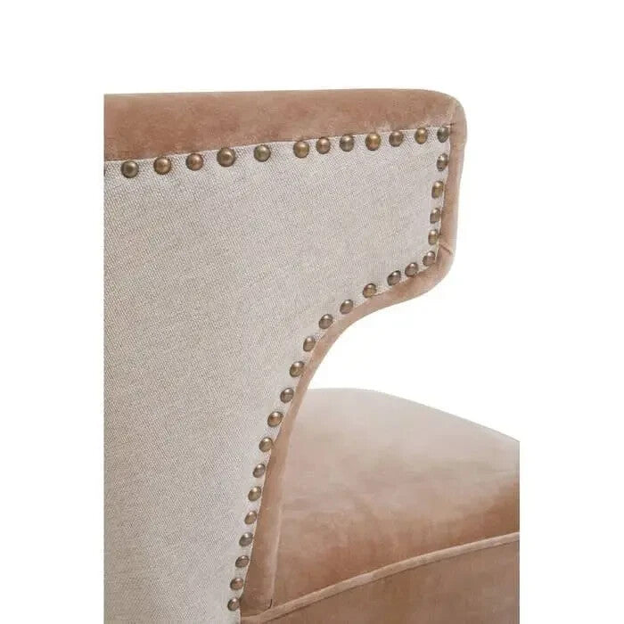 Brown Linen Accent Chair High Back Mango Wood Legs Curved Armchair