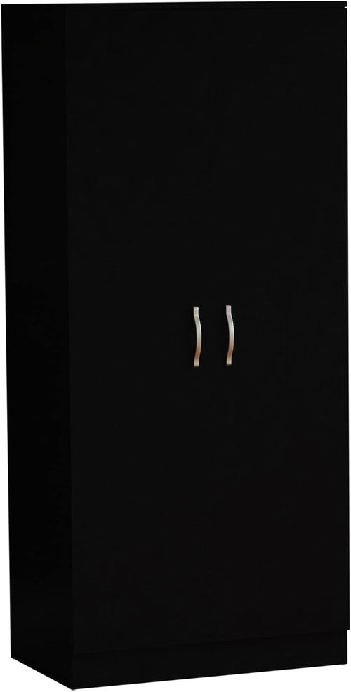 Black 2 Door Wardrobe With Shelf & Rail, Modern Bedroom Storage Unit