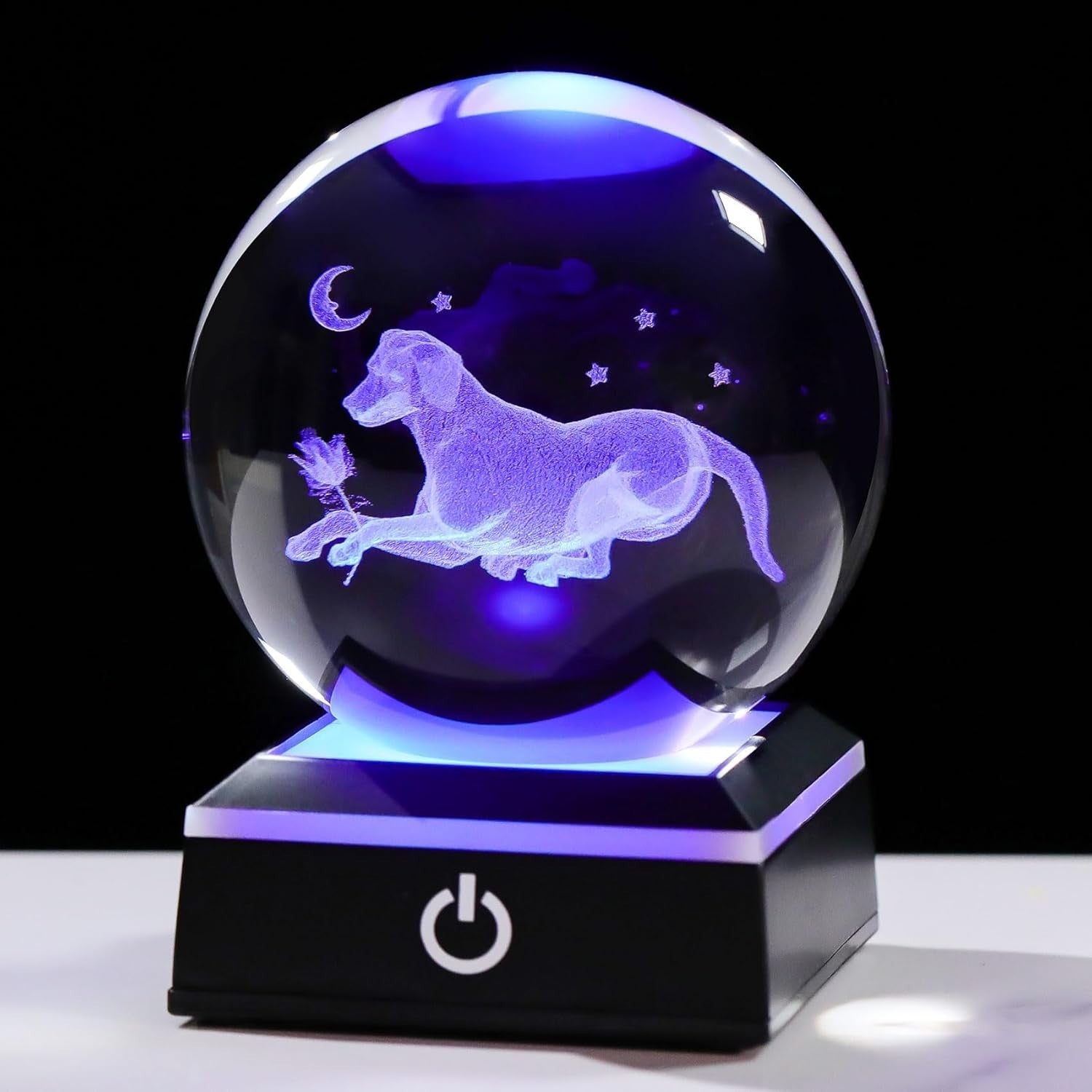 3D Crystal Dog LED Light Globe 8cm Glass Ornament Gift for Dog Lovers Home Decor