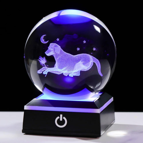 3D Crystal Dog LED Light Globe 8cm Glass Ornament Gift for Dog Lovers Home Decor