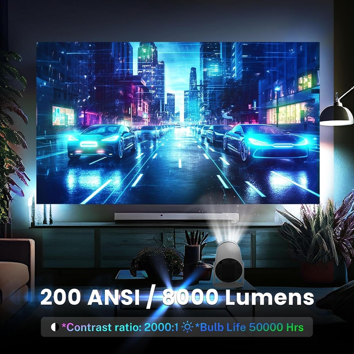 Mini Smart Projector 200 ANSI 1080P 4K Support WiFi 6 Bluetooth