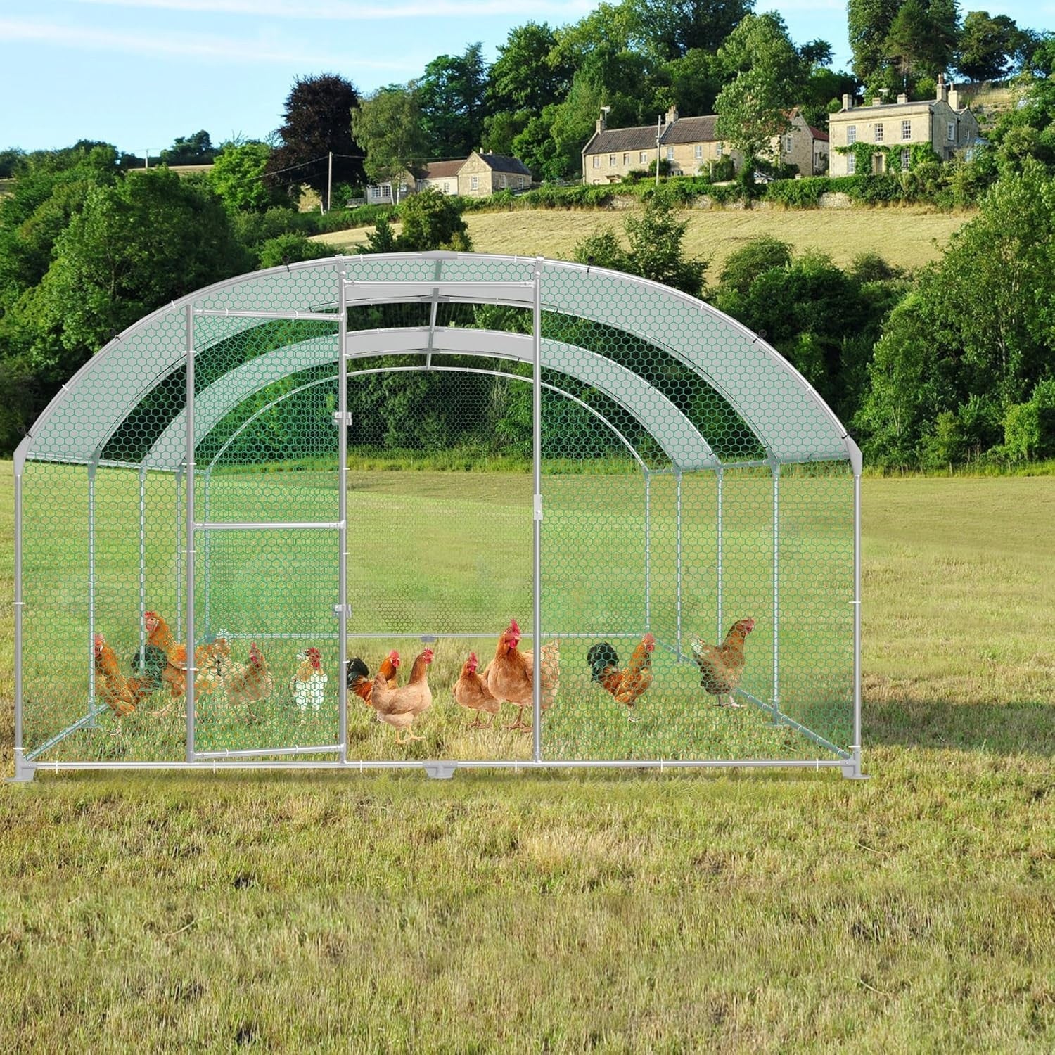 Extra Long Walk In Chicken Run Galvanised Steel Outdoor Enclosure 8x3x1.85m