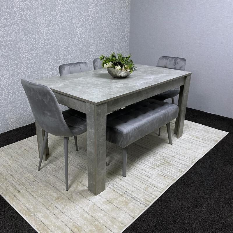 Grey Dining Table Set with 4 Chairs & 2 Benches – Modern Kitchen Room