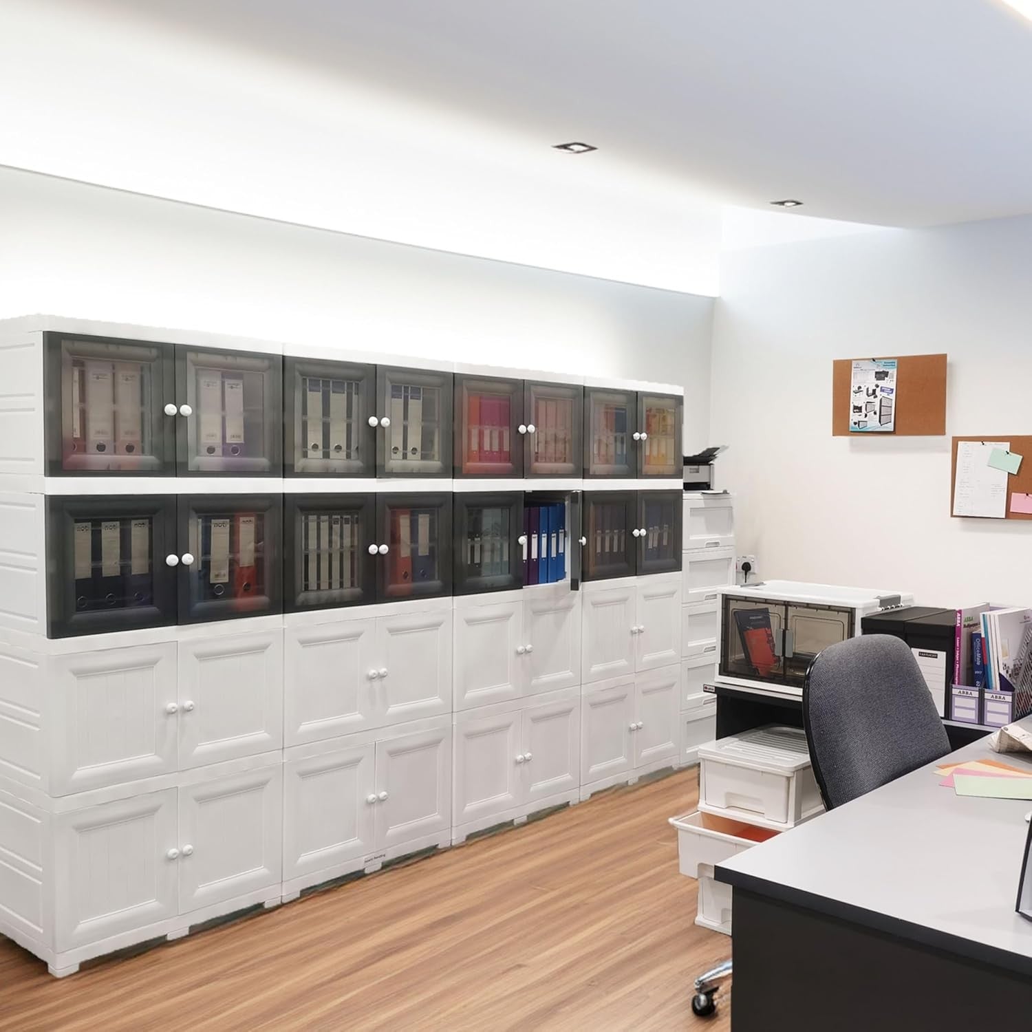 4 Tier White Plastic Storage Cabinet | Multipurpose Cupboard with Tinted Doors