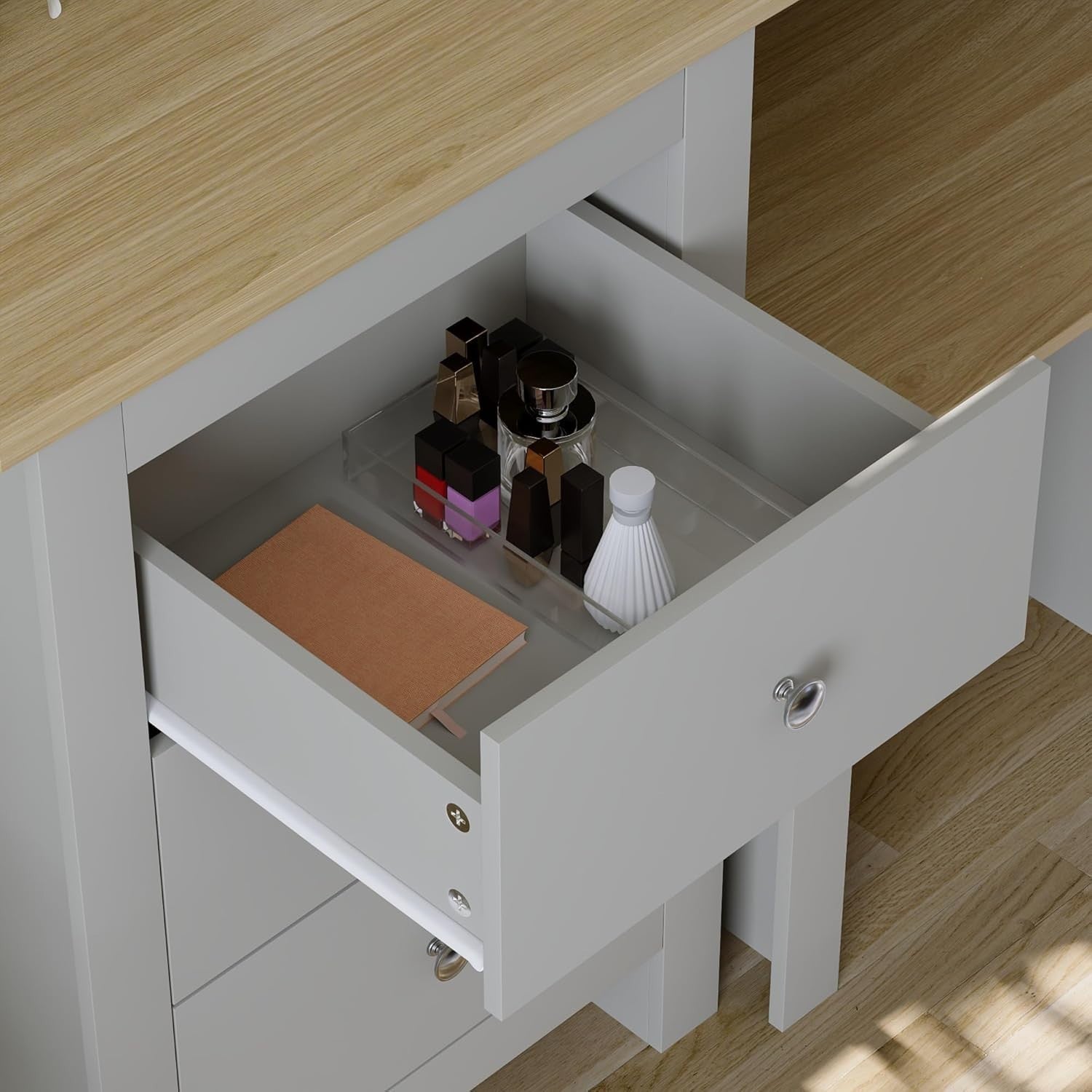 Modern 3 Drawer Chest Tall Dresser Grey Oak Veneer Bedroom Storage
