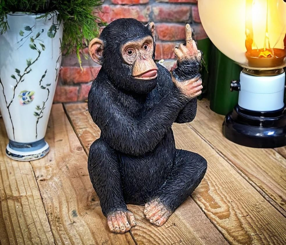Funny Rude Monkey Ornament Black Resin Figurine Middle Finger Gag Gift Decor