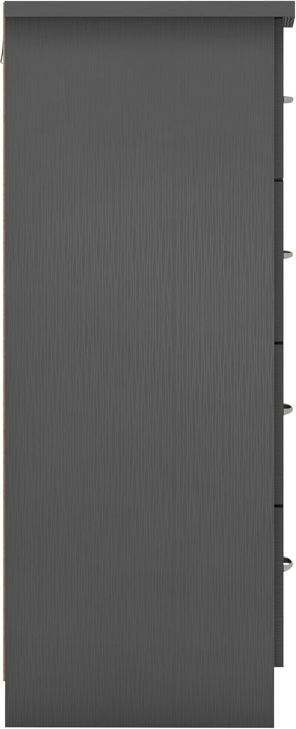 Tall Grey 5 Drawer Chest of Drawers 3D Effect Bedroom Storage Unit