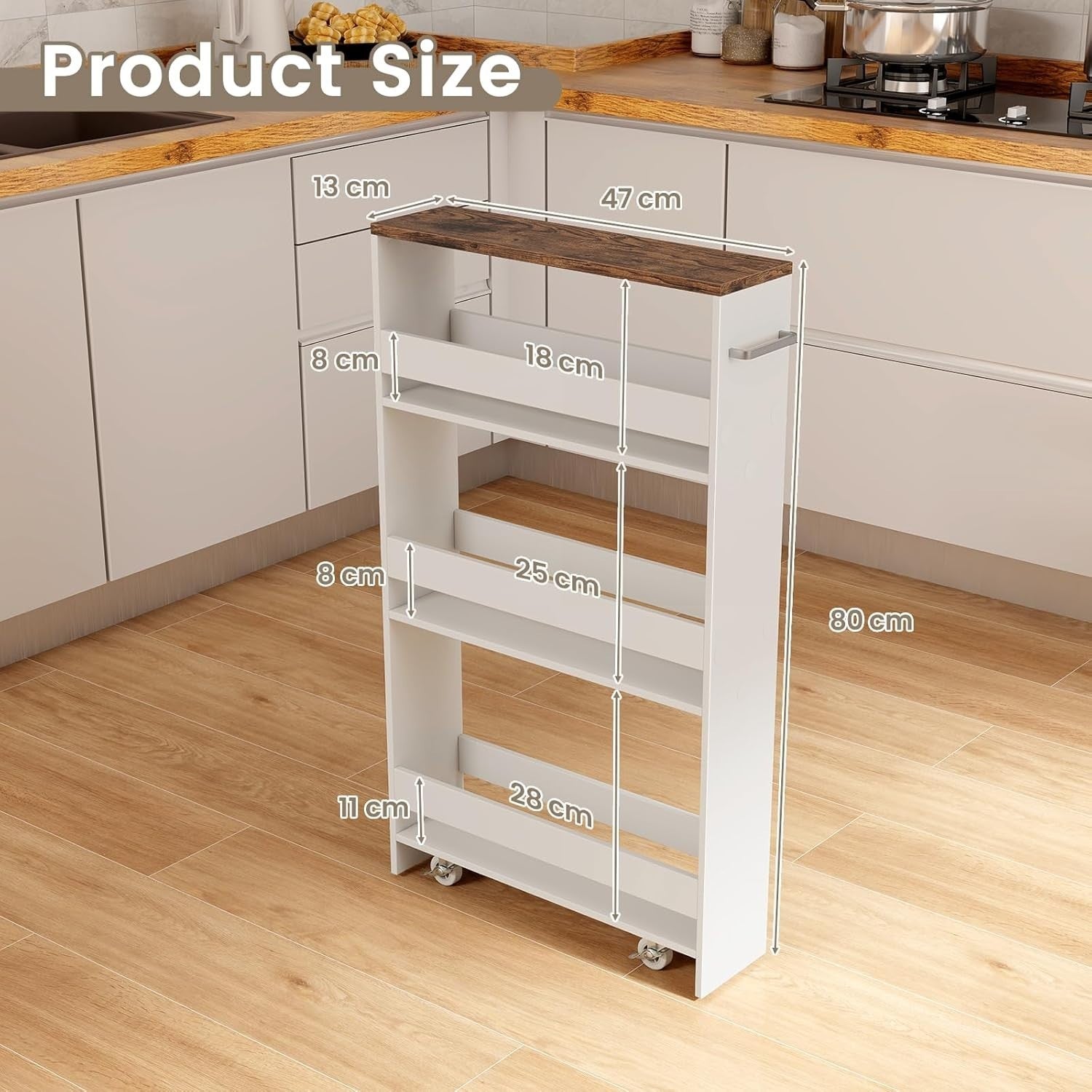 4 Tier Slim Storage Trolley Rolling Kitchen Cart White Industrial Top