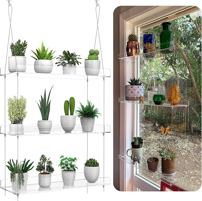 3 Tier Hanging Clear Acrylic Plant Shelf Window Garden Display for Indoor Plants