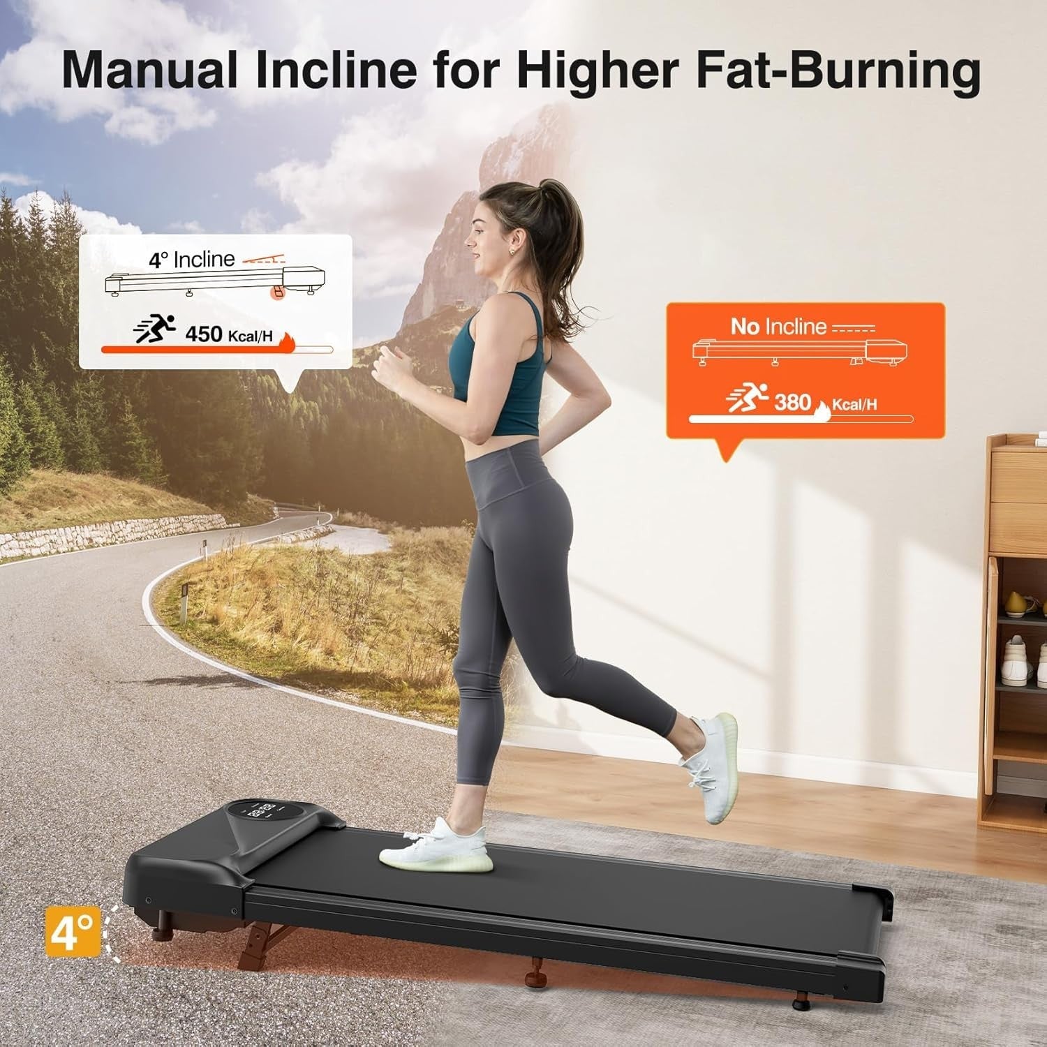 Under Desk Walking Treadmill 2.5HP Home Gym Portable with Remote & LED
