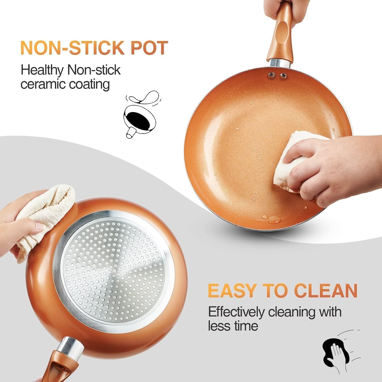 11pcs Copper Ceramic Cookwear Set Non Stick Pots & Pans PFOA Free with Lids