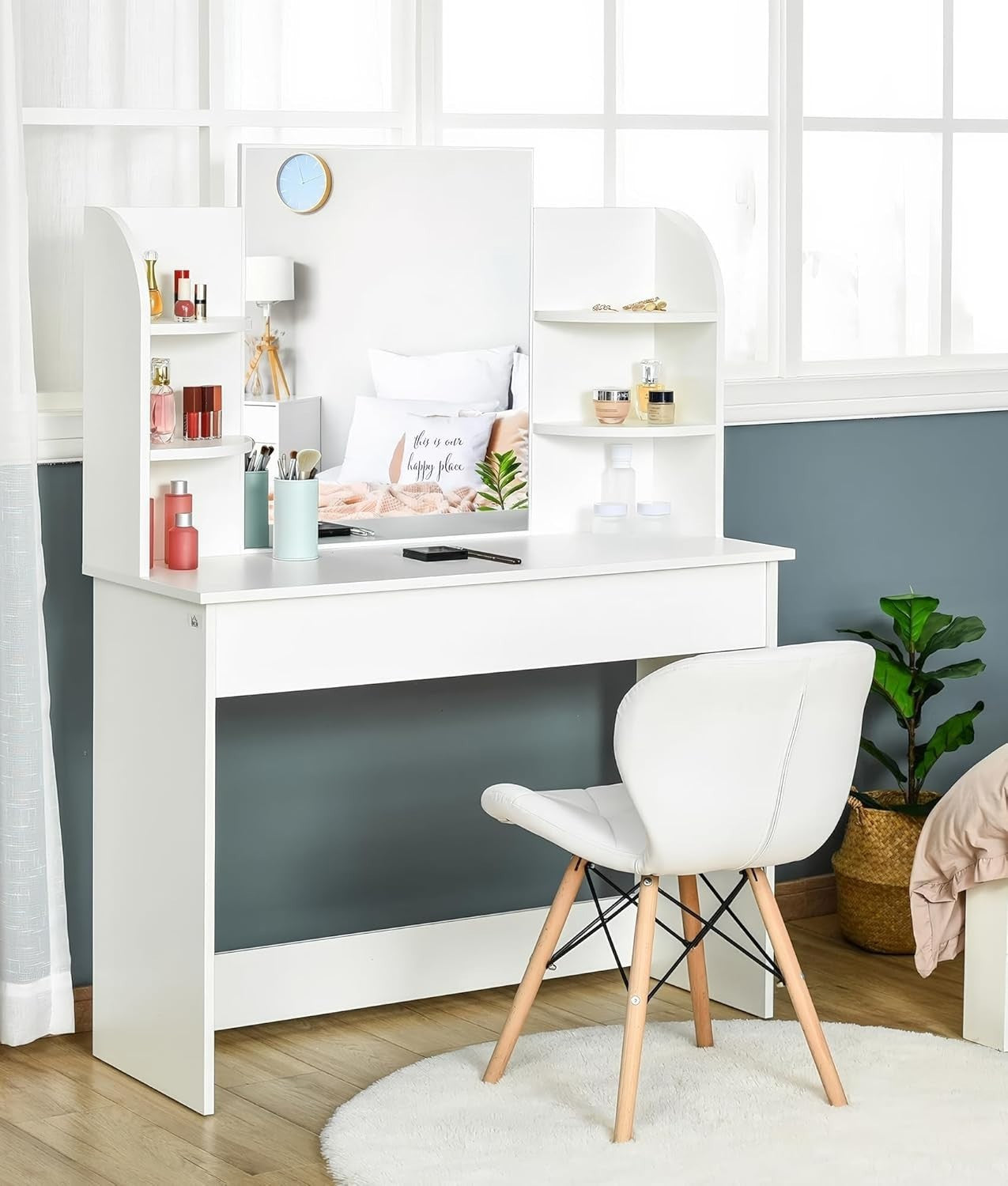 Vanity Dressing Table Desk White w/ Mirror 2 Drawers Storage Makeup Stool NOT In