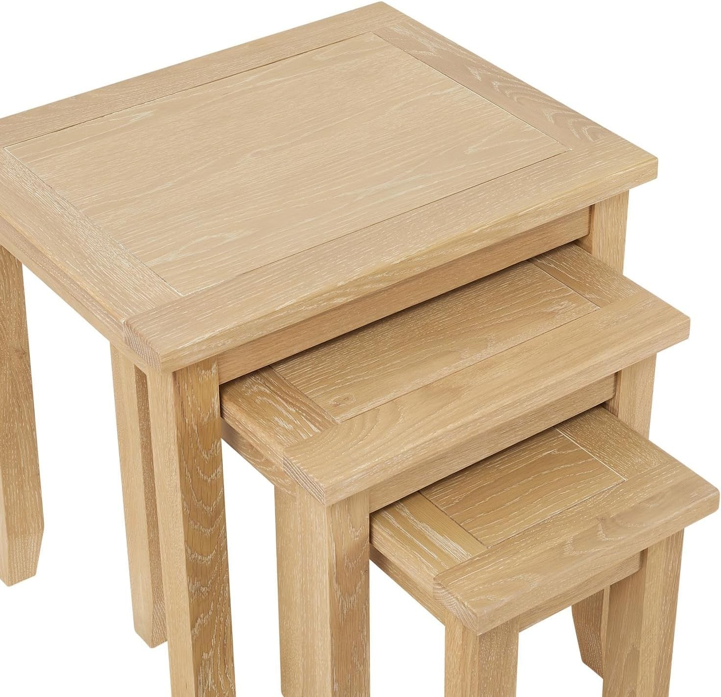 Whitewash Oak Nesting Tables Set of 3 Shaker Style Solid Wood Space Saving