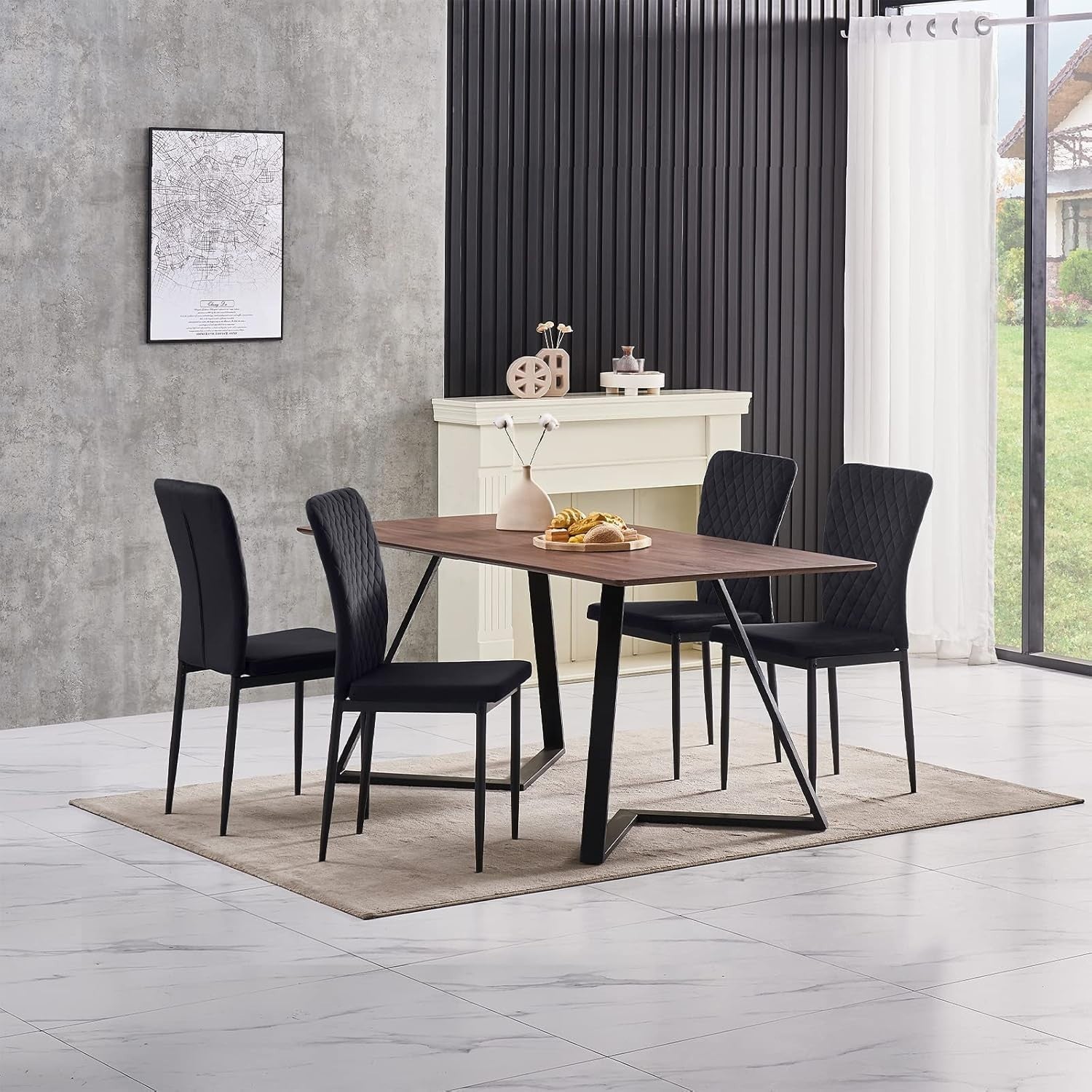 Modern Velvet Dining Chairs Set of 6 | High Back Comfort | Oak Frame Kitchen