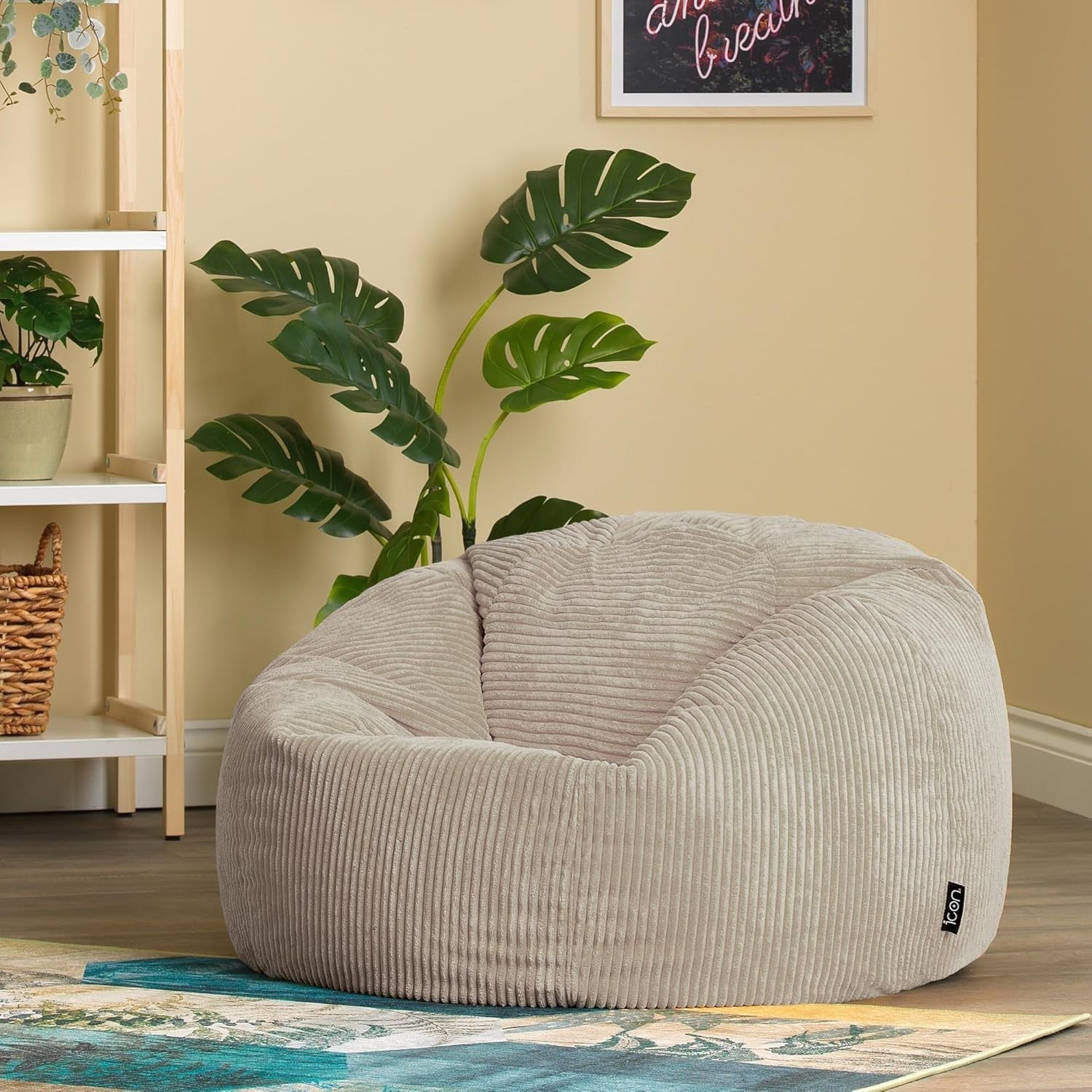 2x Corduroy Bean Bag Chairs Large Comfy Seat Adult Lounge Sofa Beige