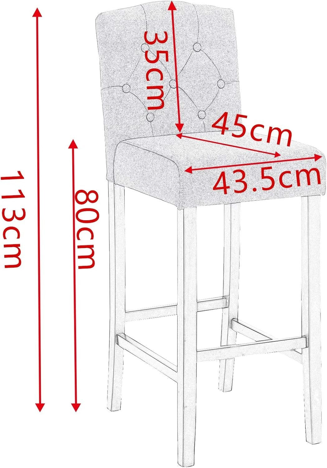 Light Grey Bar Stool Set 2 – Linen Seat High Counter Kitchen Chairs