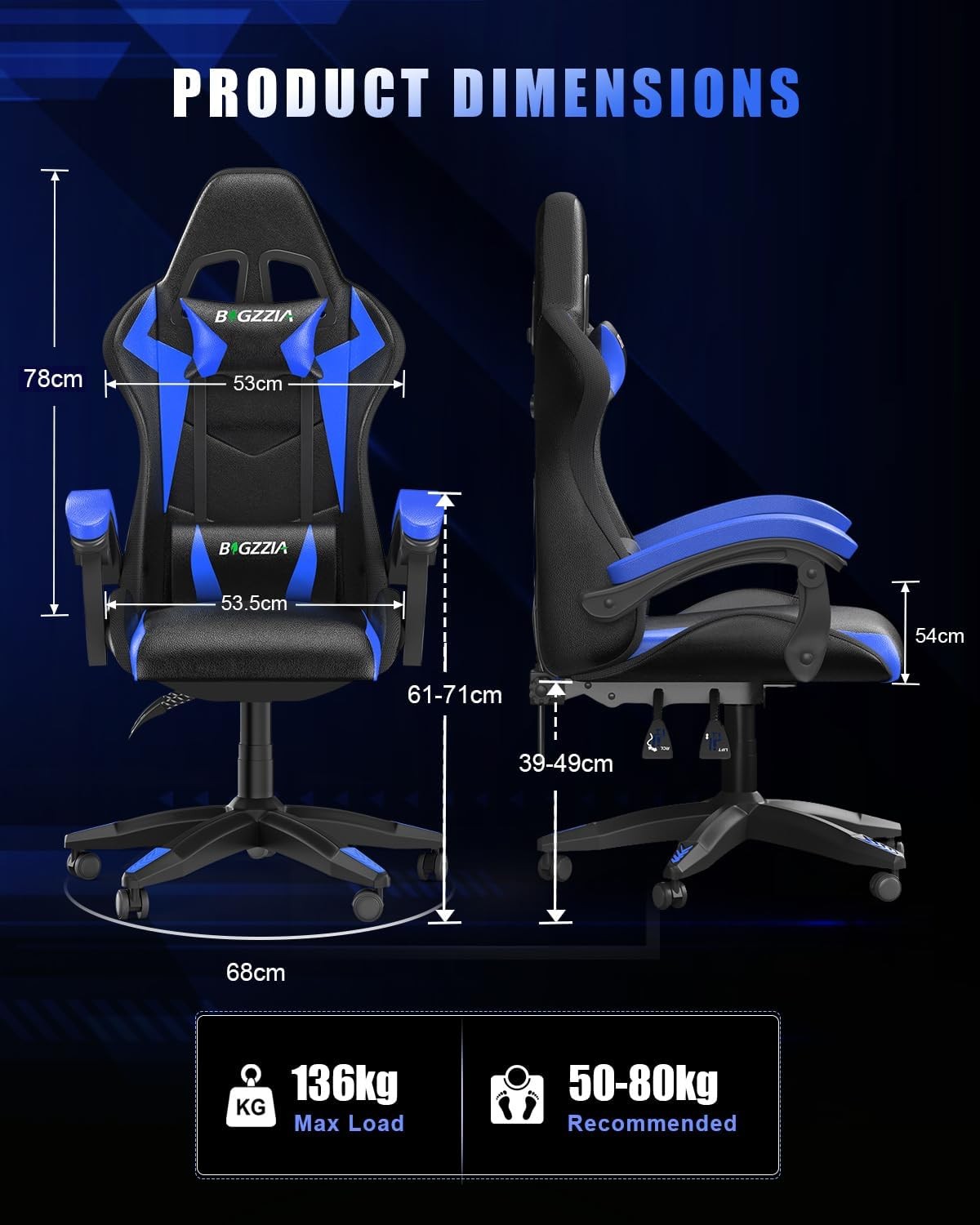 RGB Gaming Chair Recliner Leather w/ Lumbar