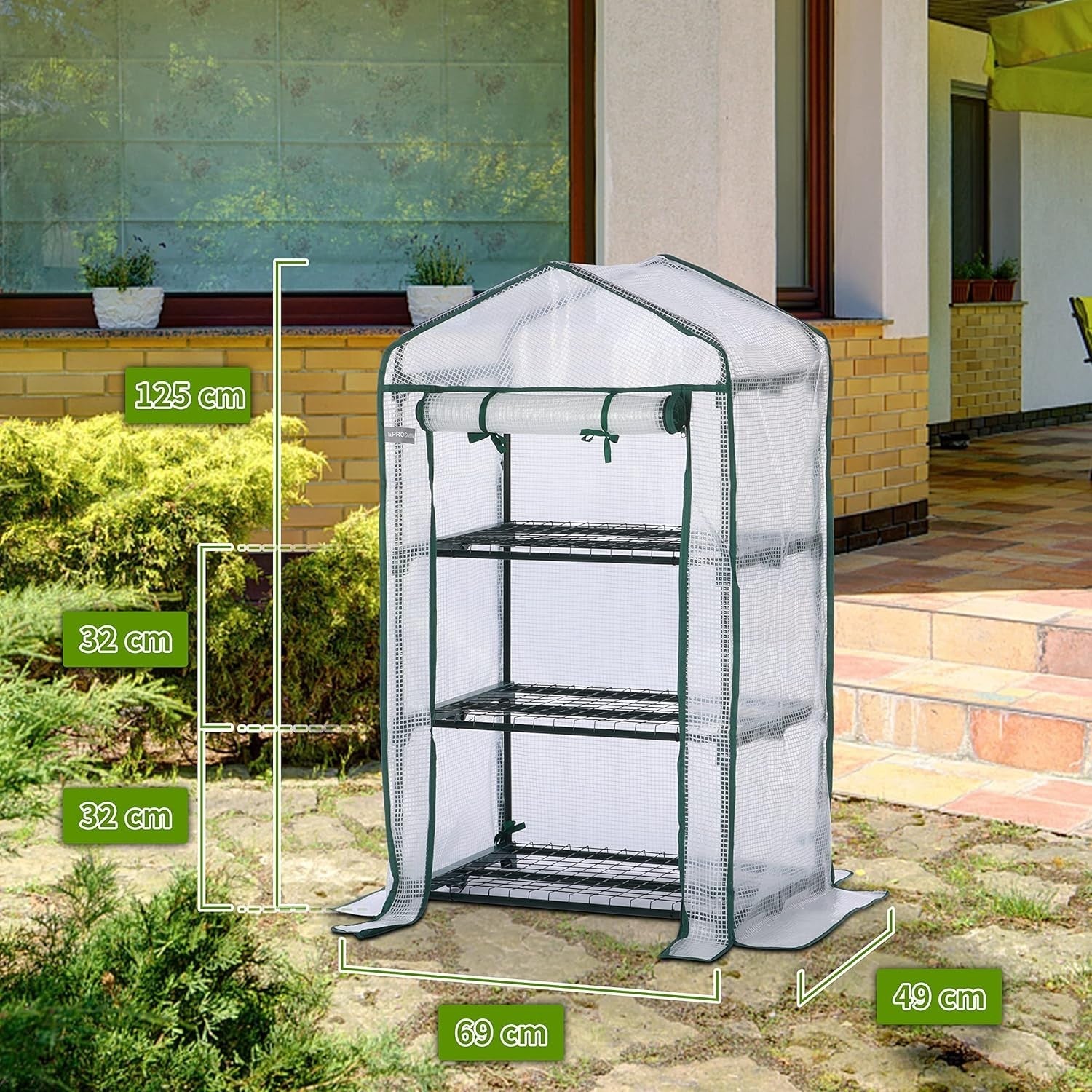 Mini Greenhouse 3 Shelves | Reinforced Waterproof PE Cover | Steel