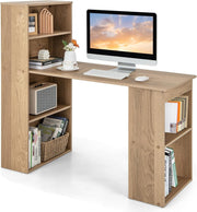 Natural Wood Computer Desk 122x52cm with 6-Tier Storage Shelves