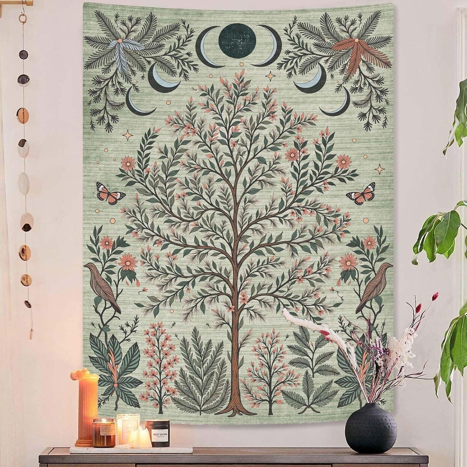 Tree of Life Moon Phase Tapestry Boho Wall Decor 36x48
