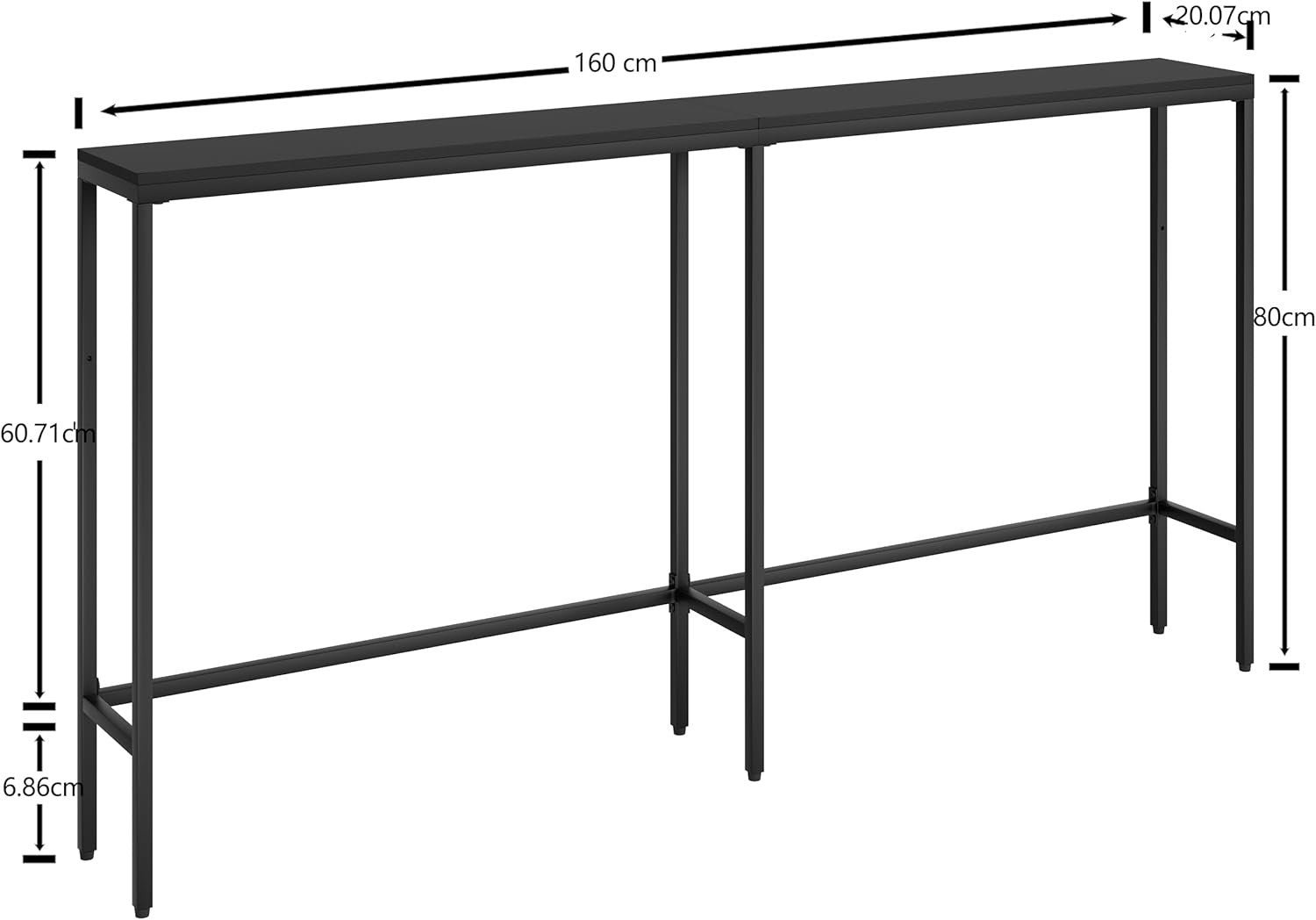 Slim Console Table Black Metal Frame Narrow Hallway Shelf 160cm Modern