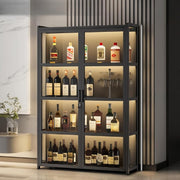 Large LED Lockable Wine Bar Cabinet Drinks Display Sideboard Storage Unit 138cm