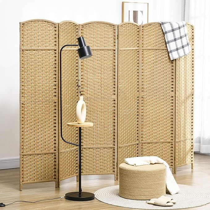Natural 6 Panel Folding Room Divider – Freestanding Bamboo-Style Privacy Screen