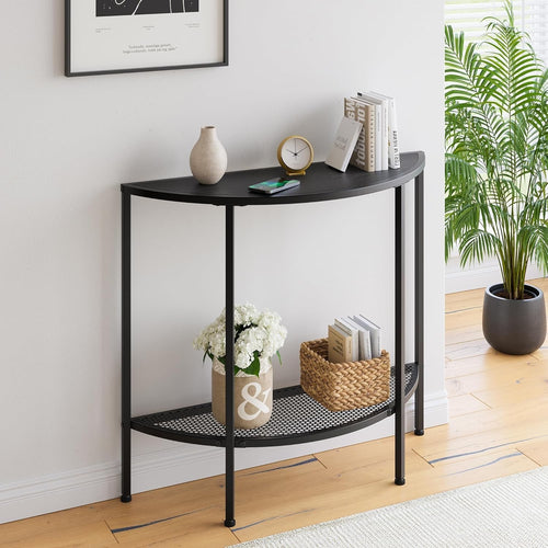 Space-Saving 2-Tier Narrow Entryway Console Table with Metal Semi-Circle Design