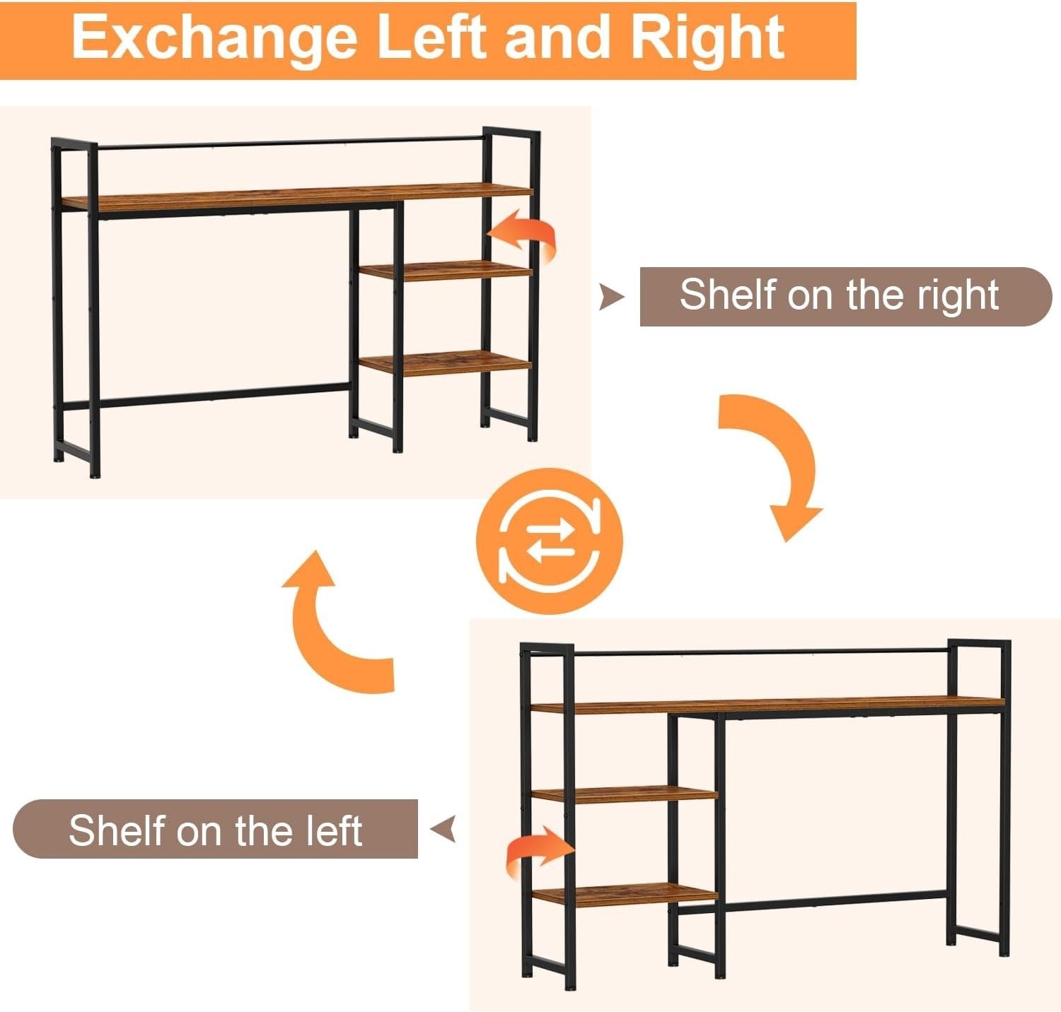 44.9" Desk Hutch Shelf Large Desktop Organizer 4-Tier Monitor Rack Wood Storage