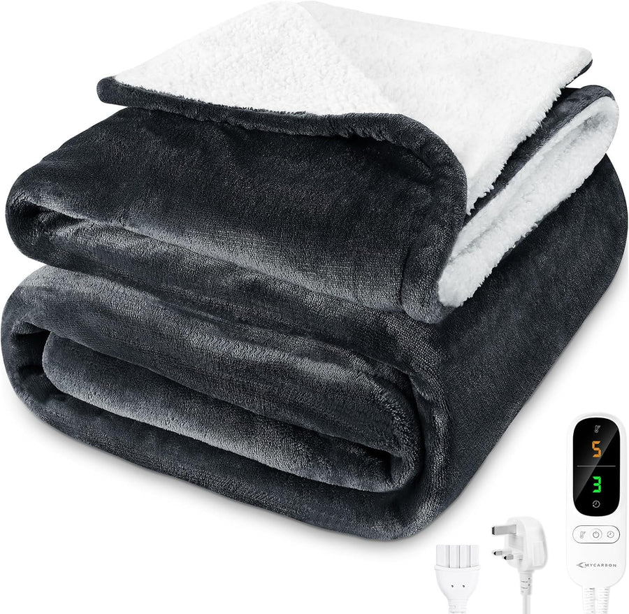 Electric Heated Throw Blanket 160x180cm Sherpa Fleece 6 Heat Grey